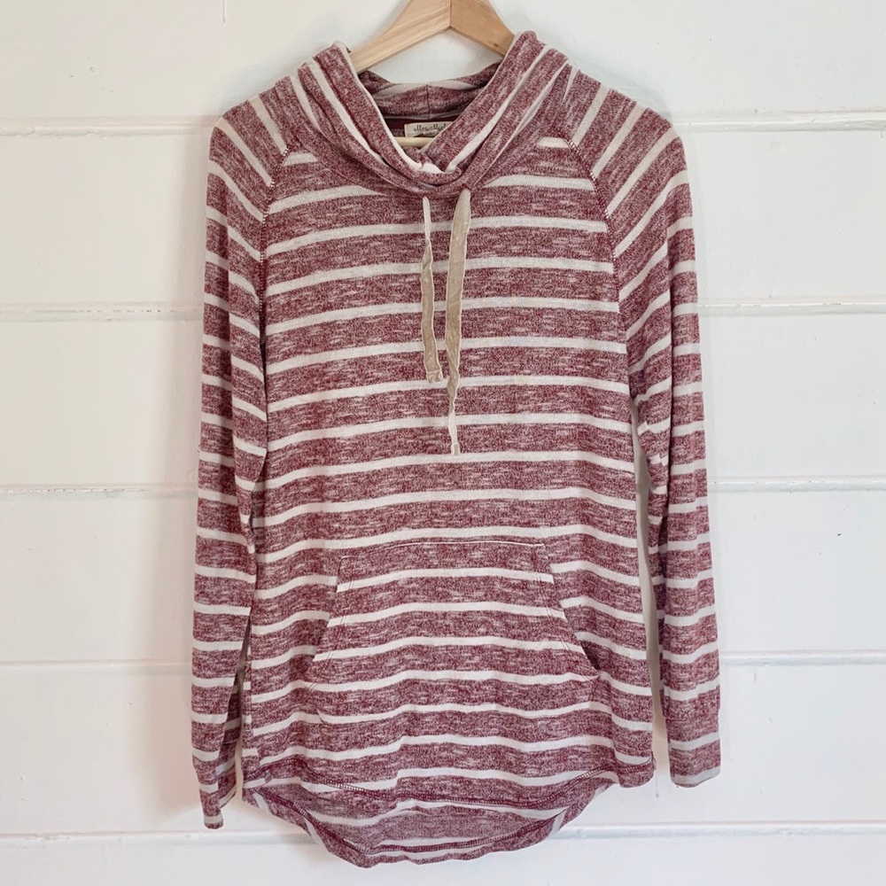 Ultra Flirt Striped Knit Cowl Neck Hoodie w Pocket
